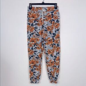 Urban Outfitters Orange and Gray Hawaiian Floral Print Pull on Joggers. Size Med
